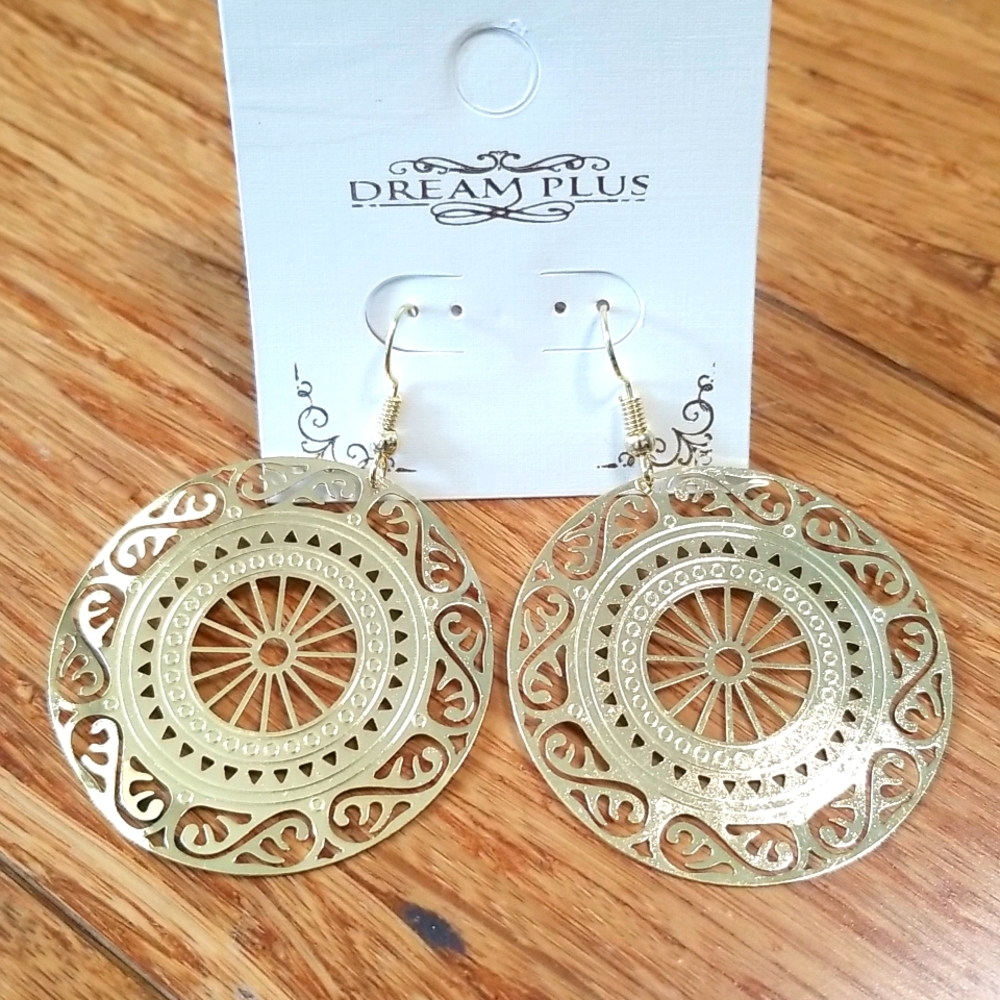 3 for $15 Gold Circle Cutout Dangle Earrings